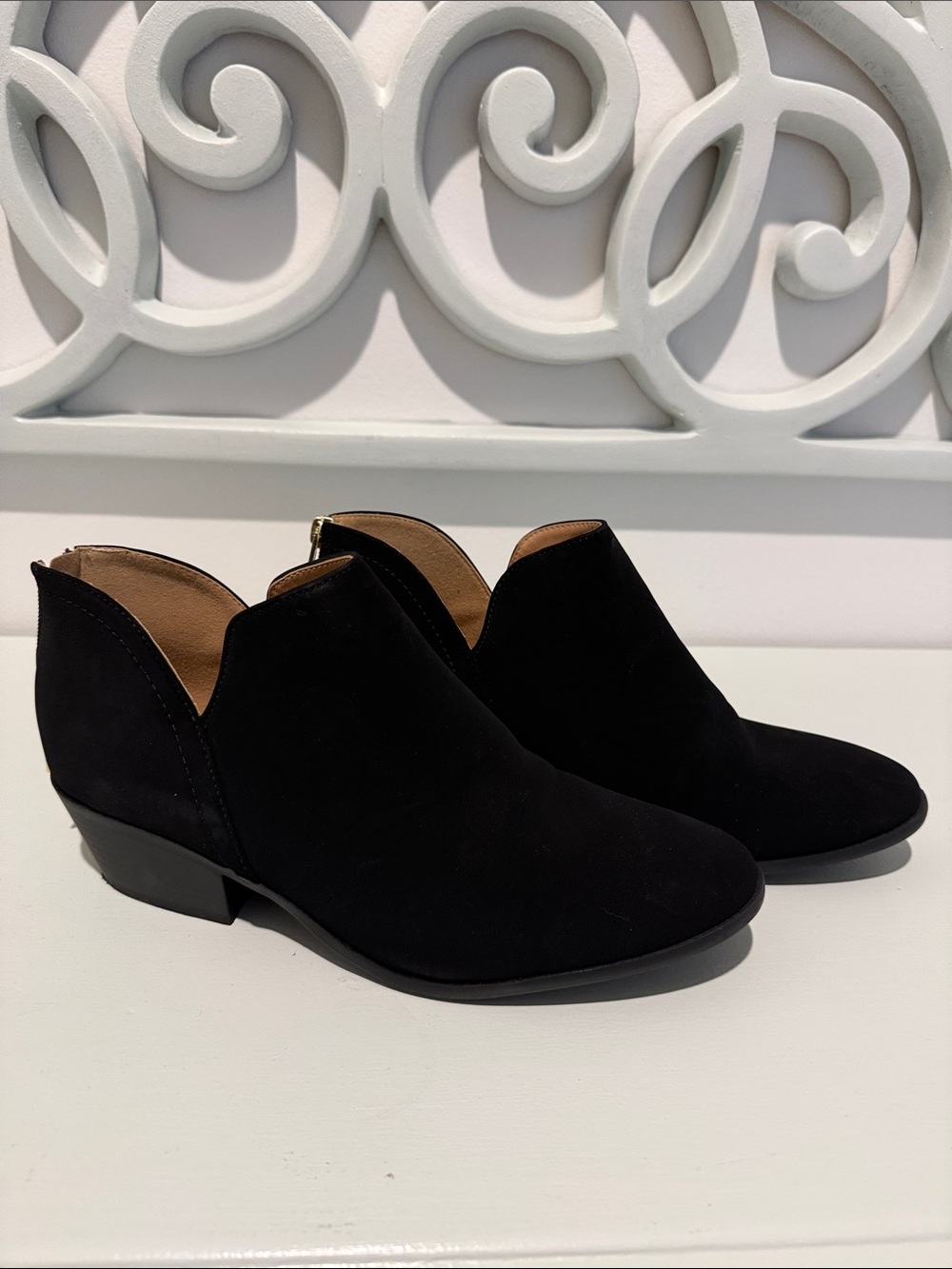 Soda Black Suede Cutout Ankle Booties